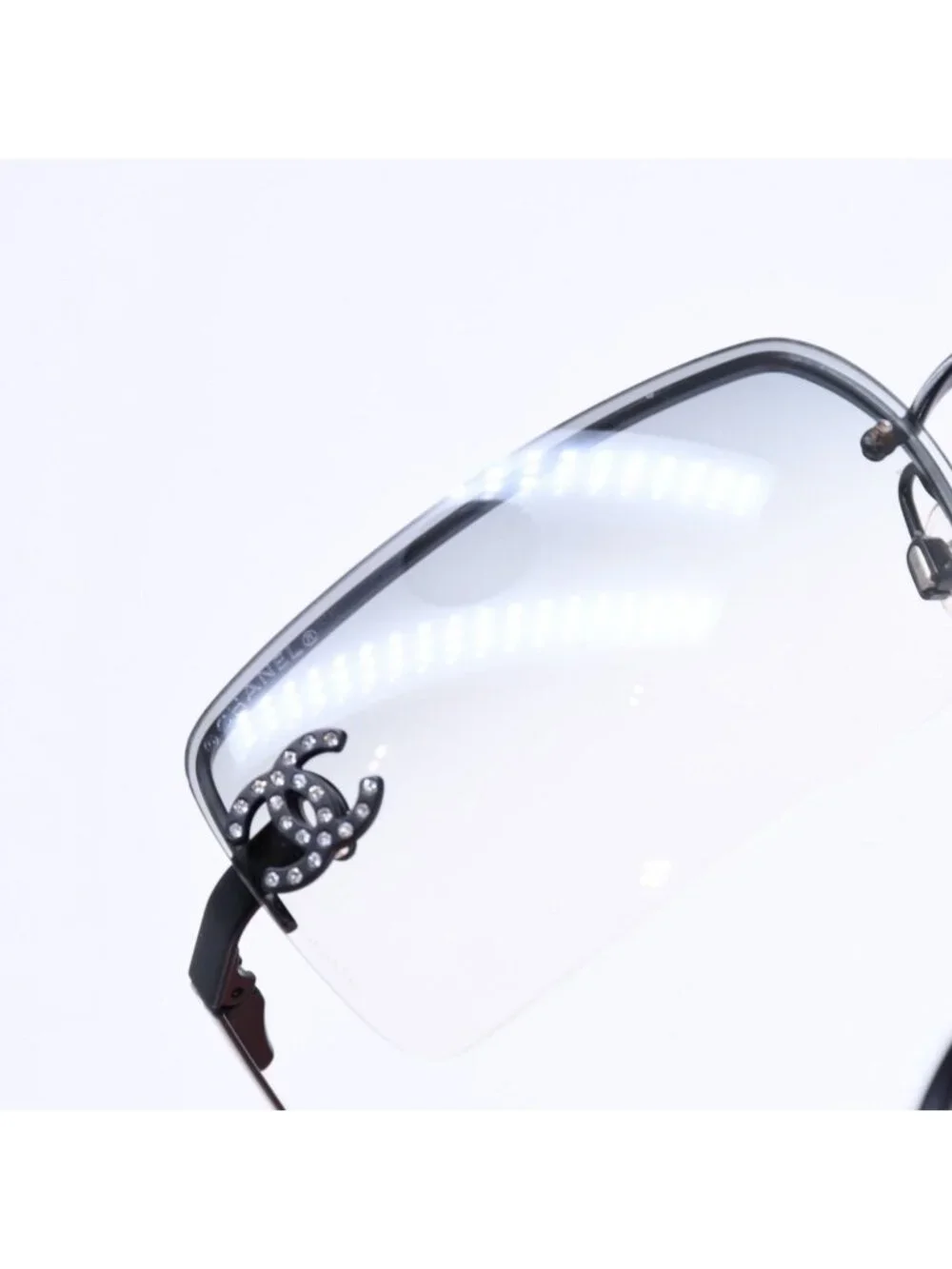 Chanel Half Rim Sunglasses Eyewear CC Logo Rhinestone
